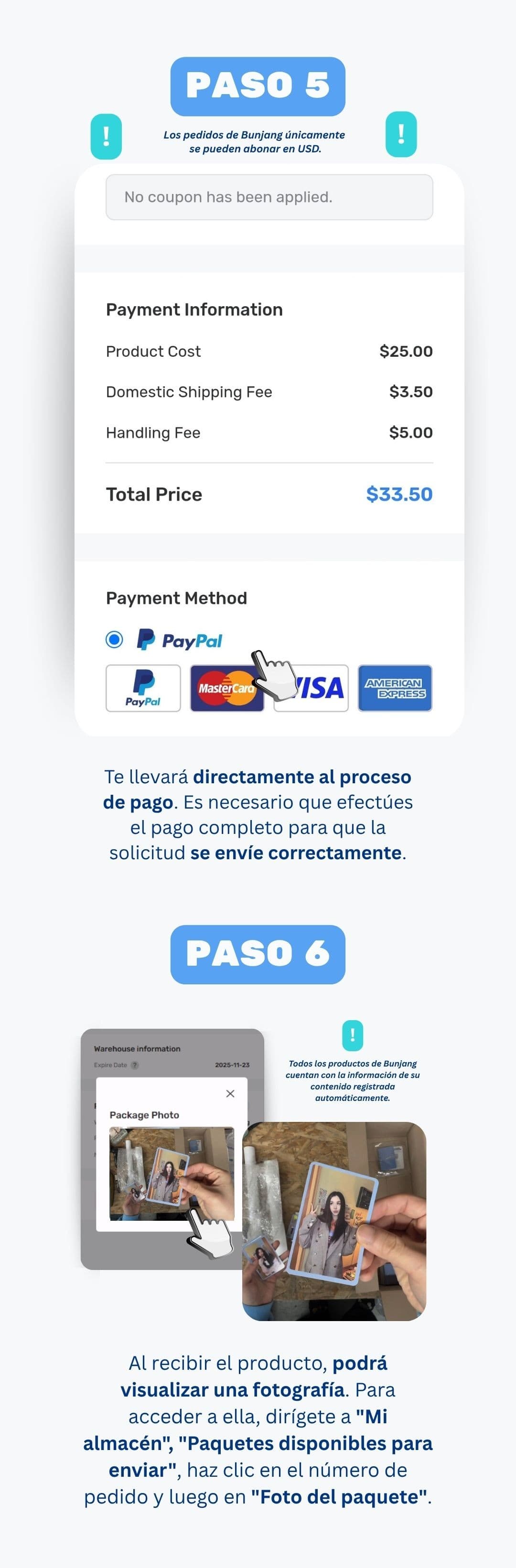 Eligiendo opciones de inspección de Bunjang y completando el pago en Ontact Korea