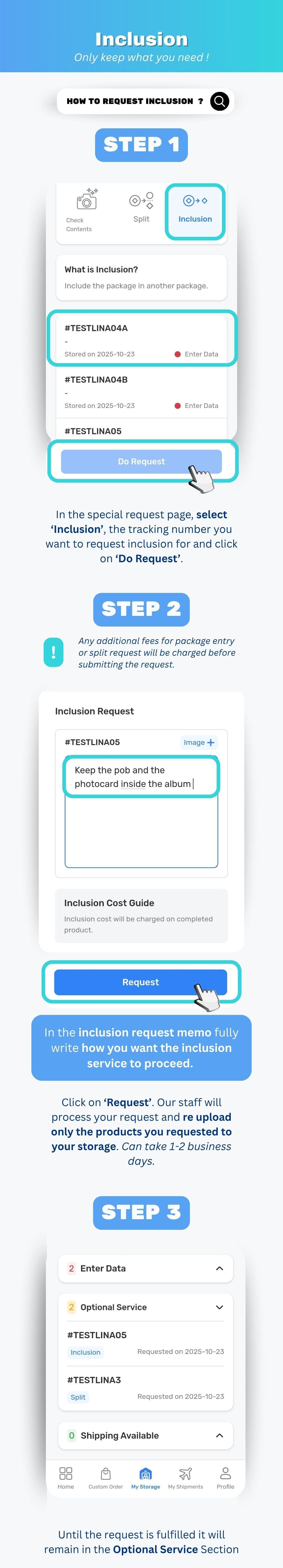 Adding additional items into an existing Korean parcel using the Ontact Korea Inclusion service