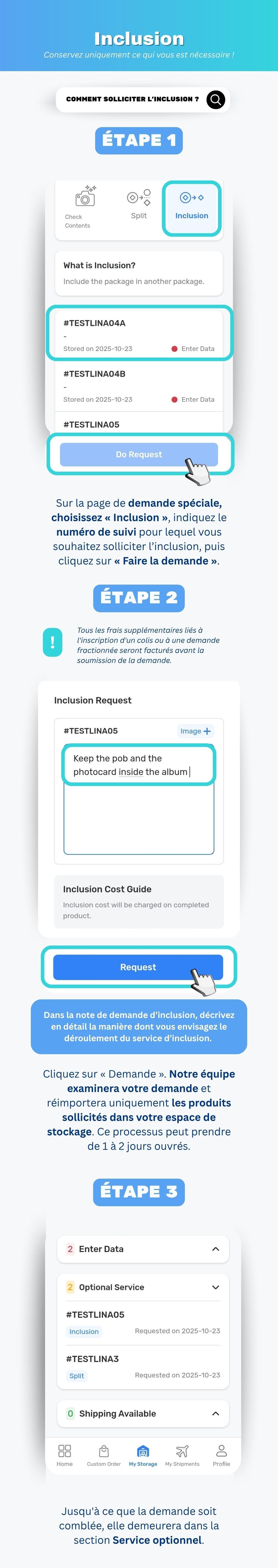 Ajout d'articles supplémentaires dans un colis coréen existant via le service Inclusion d'Ontact Korea