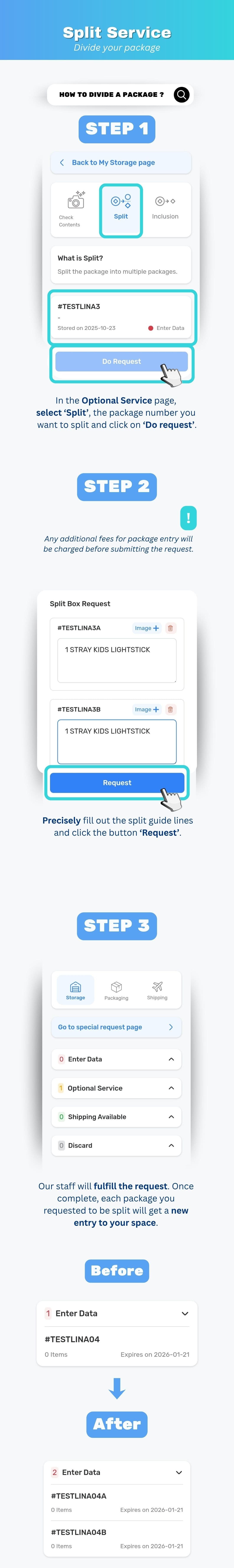 Splitting an Ontact Korea Korean parcel into multiple shipments to different destinations
